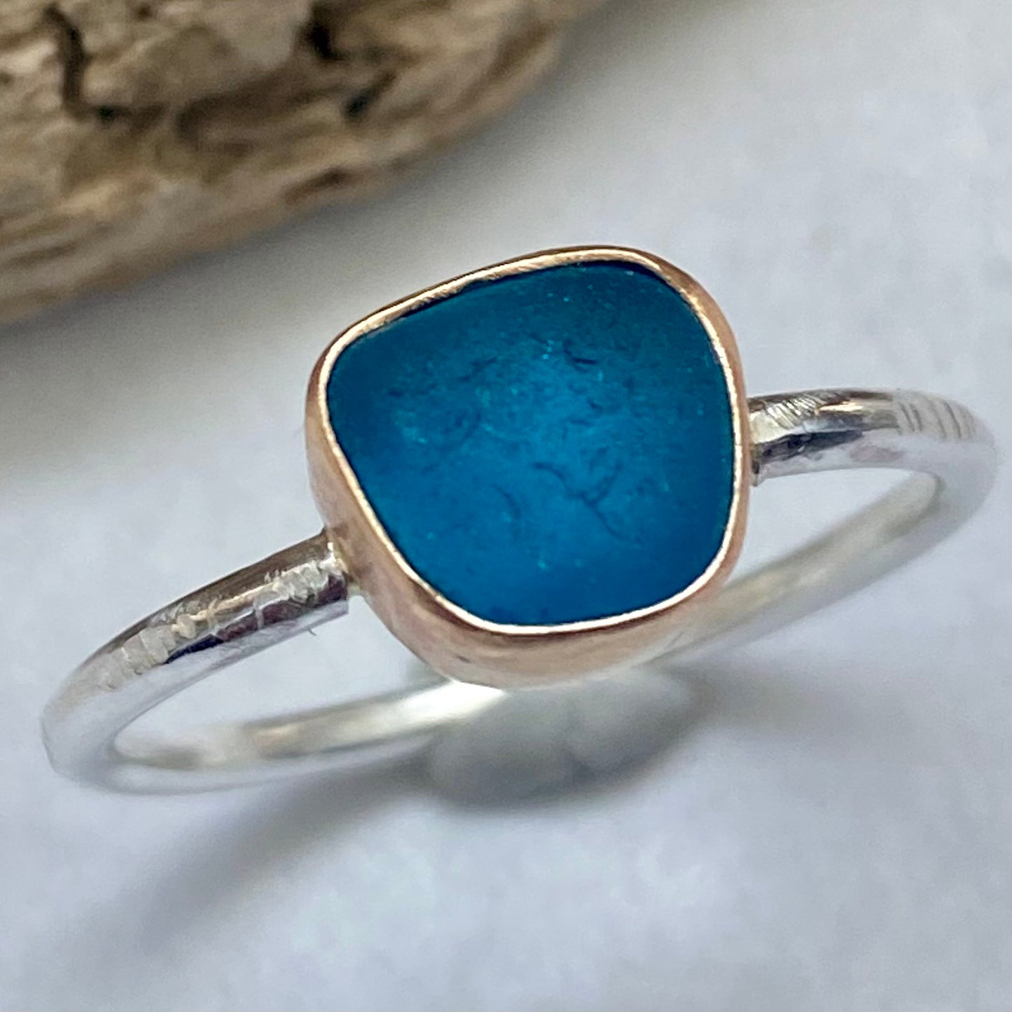 The Classic Sea Glass Ring with Gold Bezel