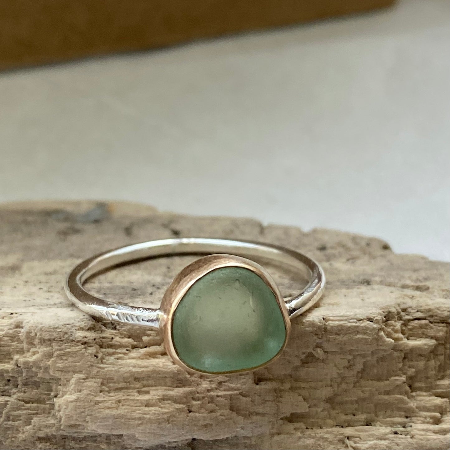 The Classic Sea Glass Ring with Gold Bezel