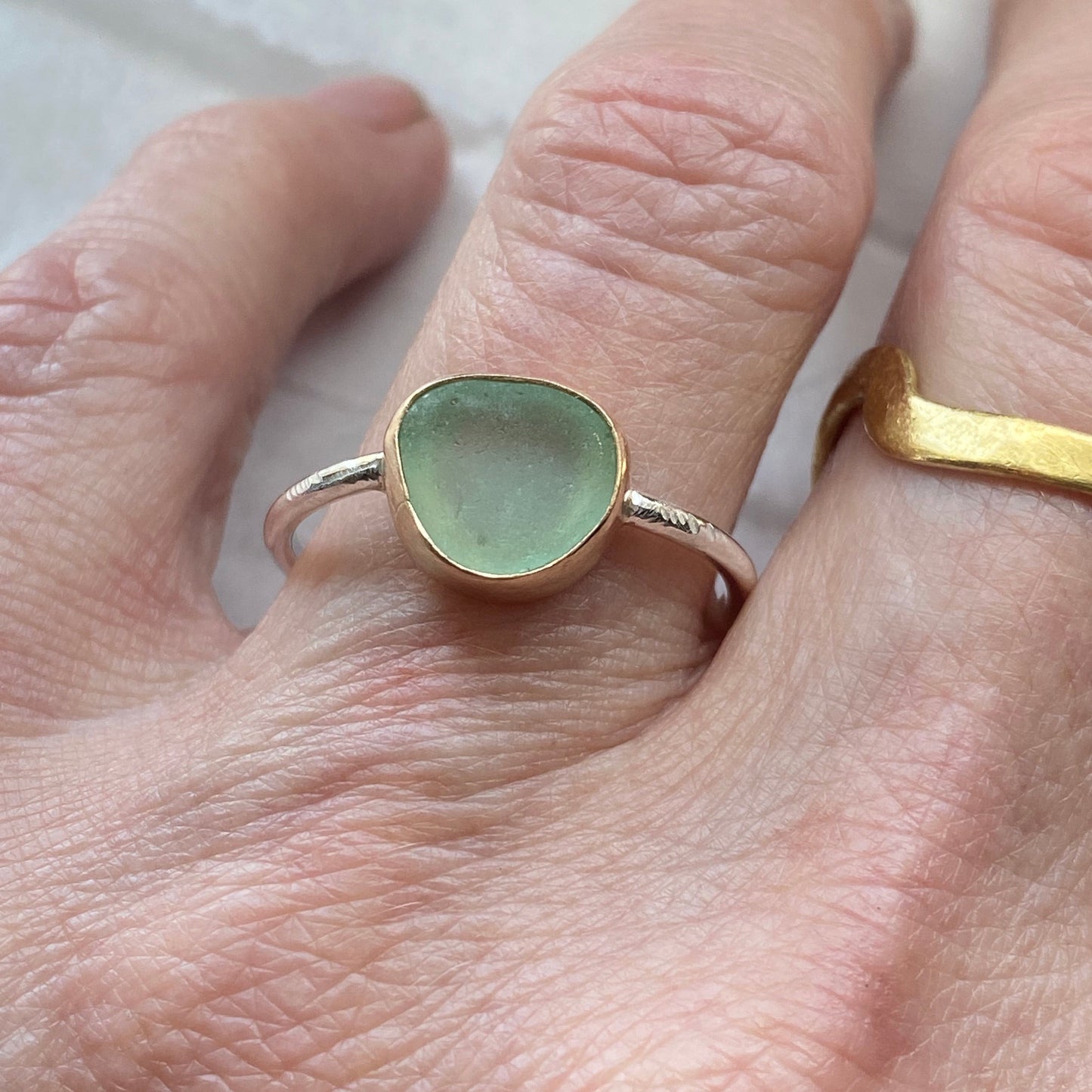 The Classic Sea Glass Ring with Gold Bezel