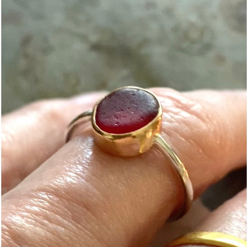 The Classic Sea Glass Ring with Gold Bezel