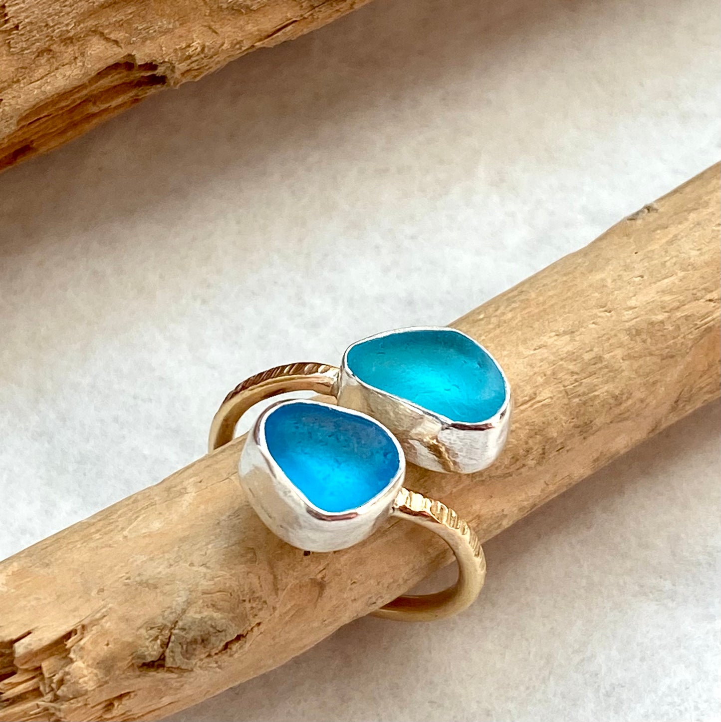 The Balance Ring | Sea Glass Ring with Gold Band