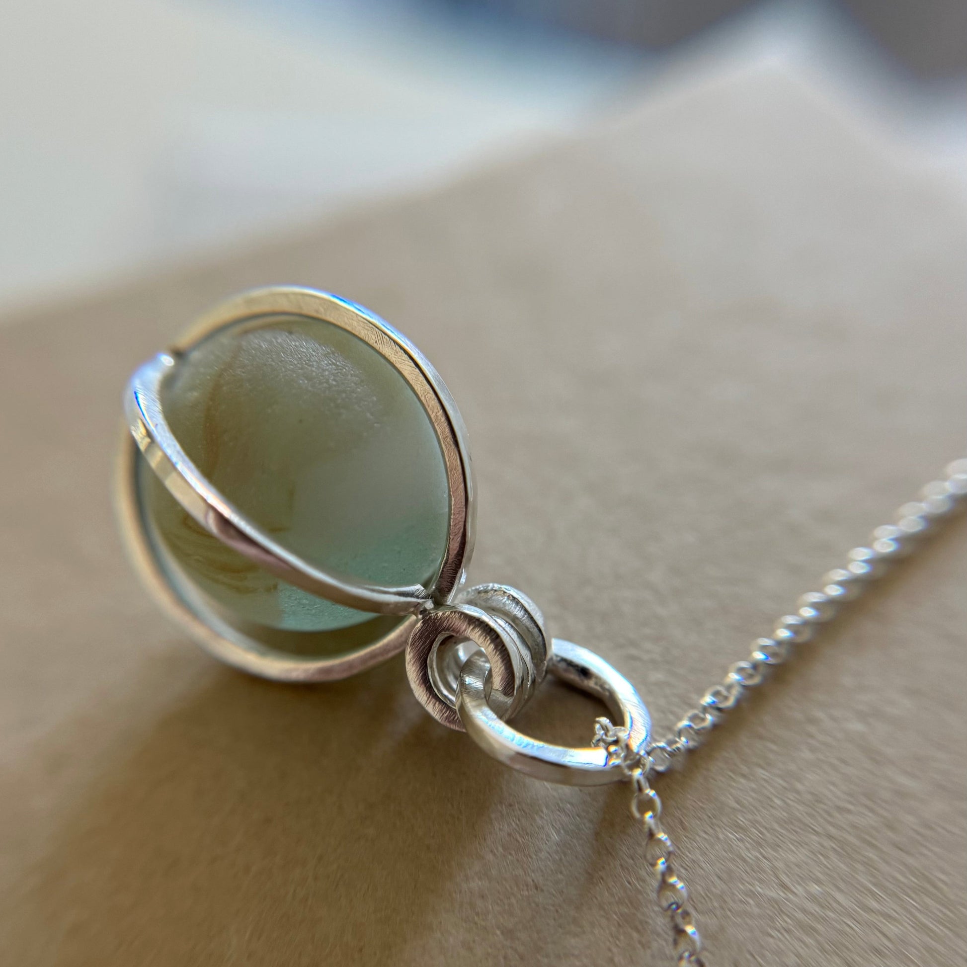 Caged Sea Glass Marble Pendant3