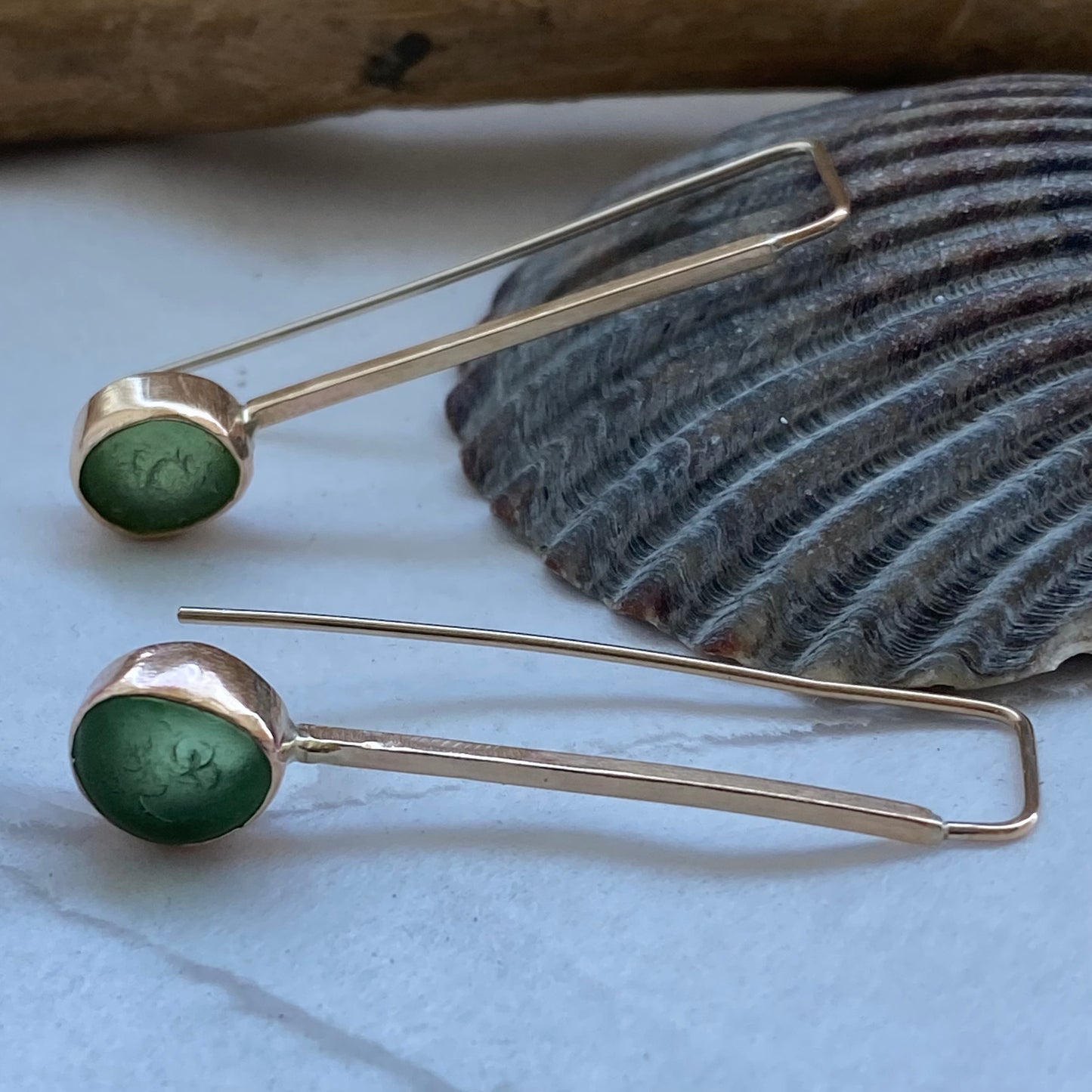 The Art Deco Threader in Gold | Sea Glass Earrings