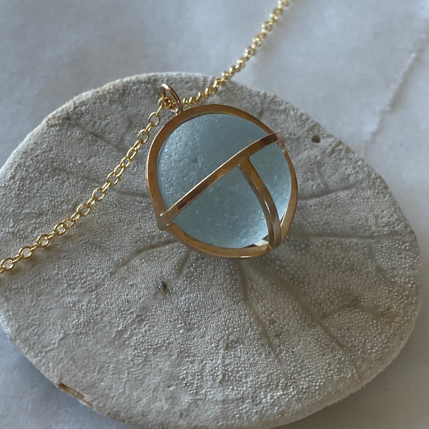 The Caged Pendant with Sea Glass Marble