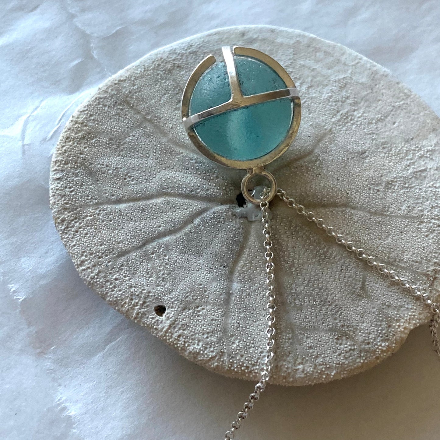The Caged Pendant with Sea Glass Marble