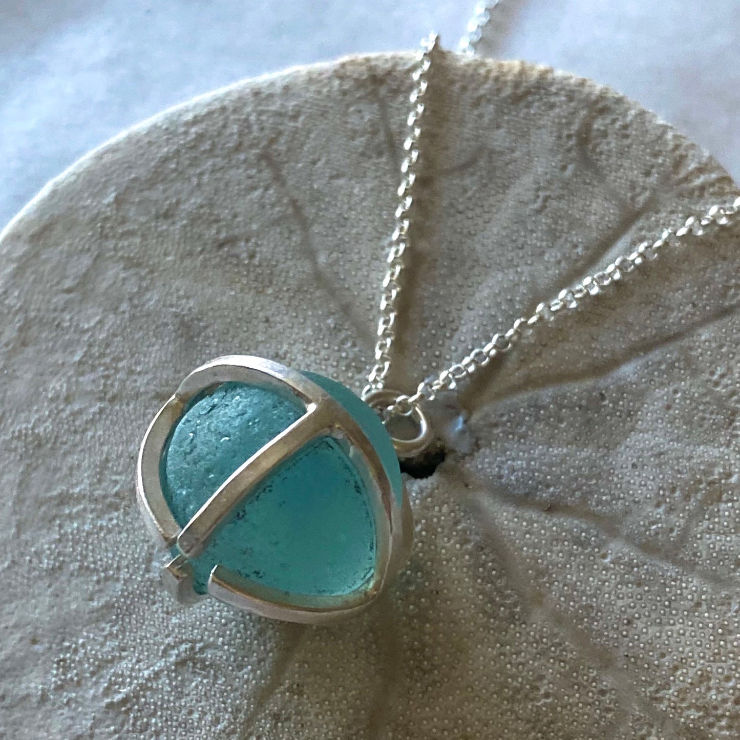 The Caged Pendant with Sea Glass Marble