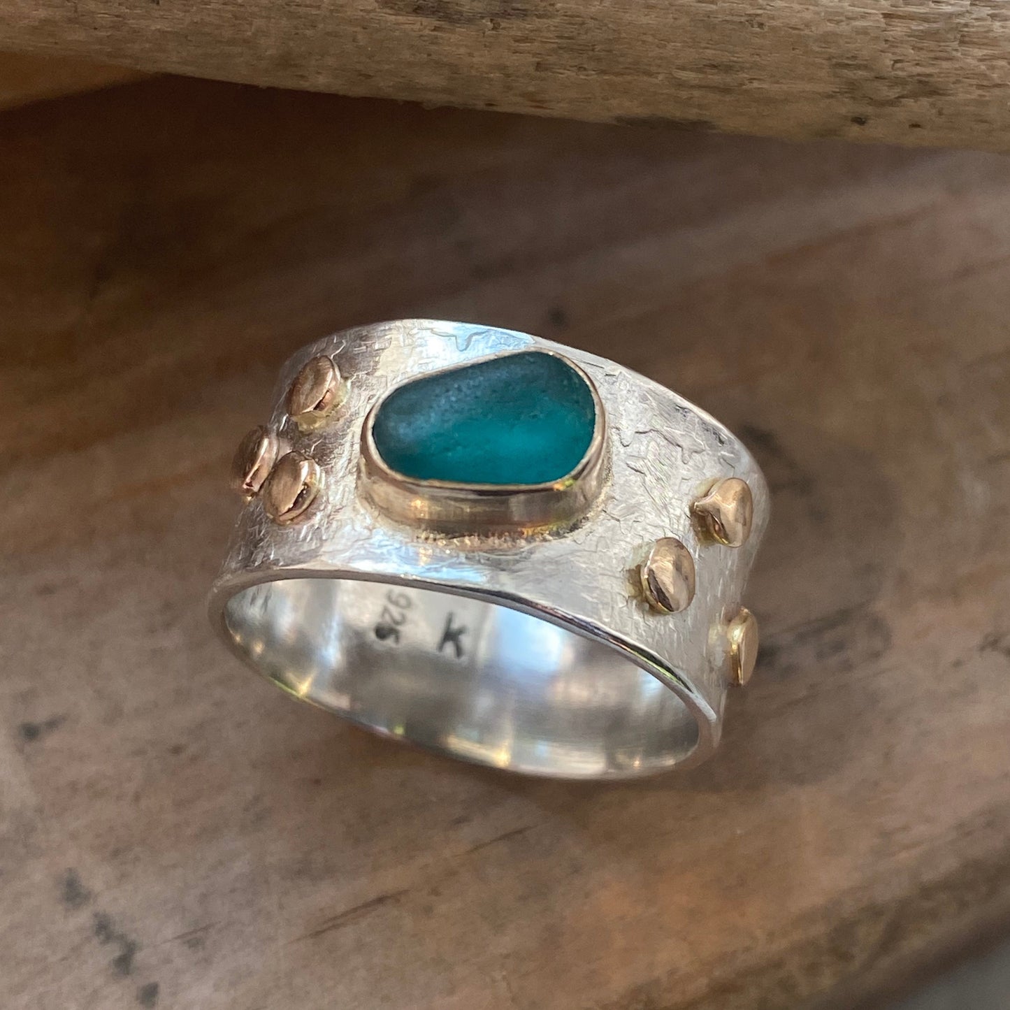 Pebble Ring - Gold Bezel Sea Glass Statement Ring