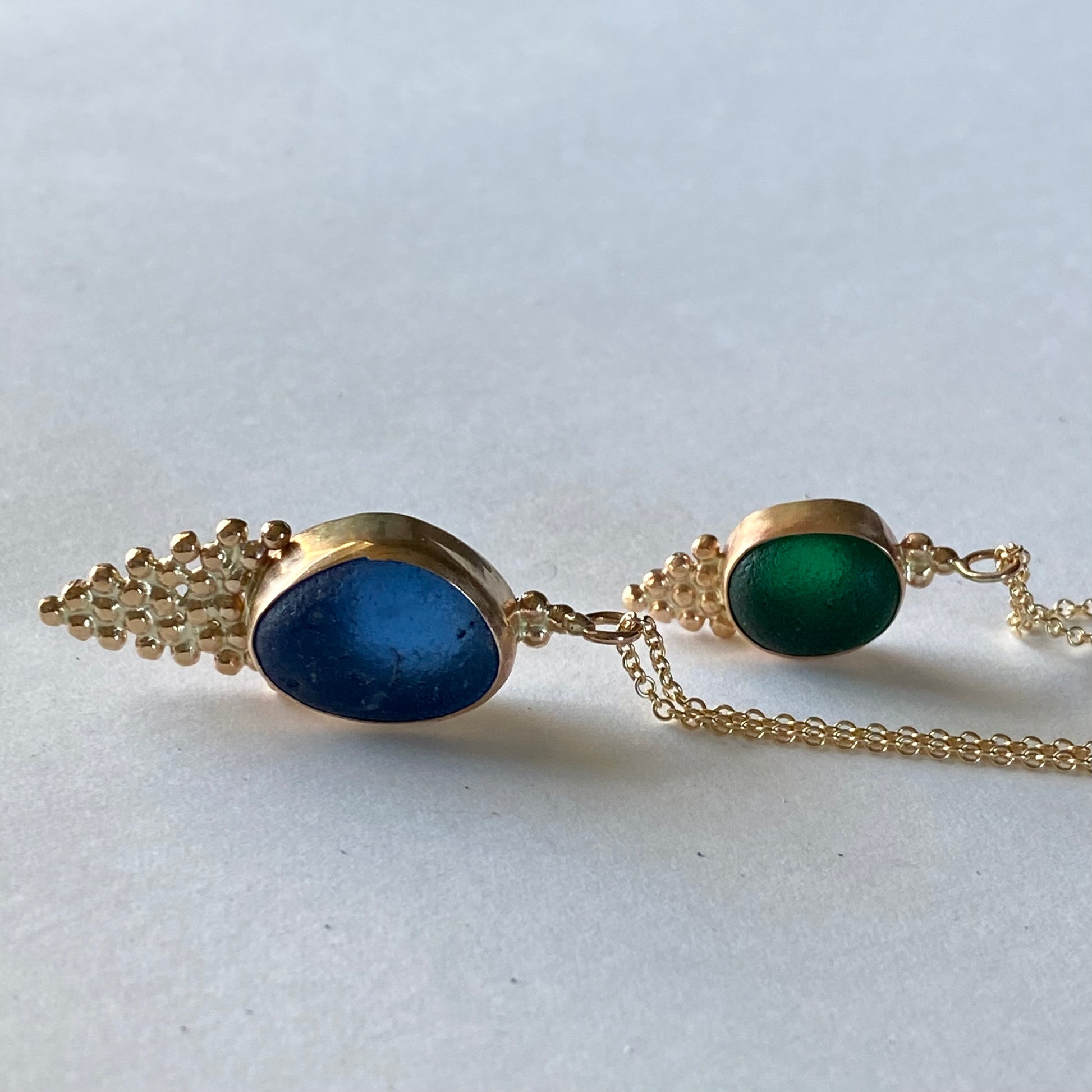 The Mermaid Tail Pendant - The Mermaid Tail Necklace. Beautiful piece of sea glass nested in a hand-crafted in a 14k gold bezel with 14k gold fill accents. Kate Samson Design