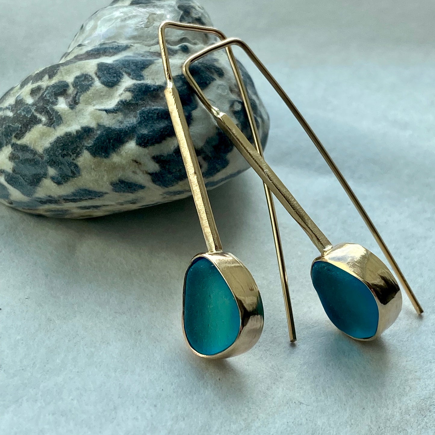 The Art Deco Threader in Gold | Sea Glass Earrings