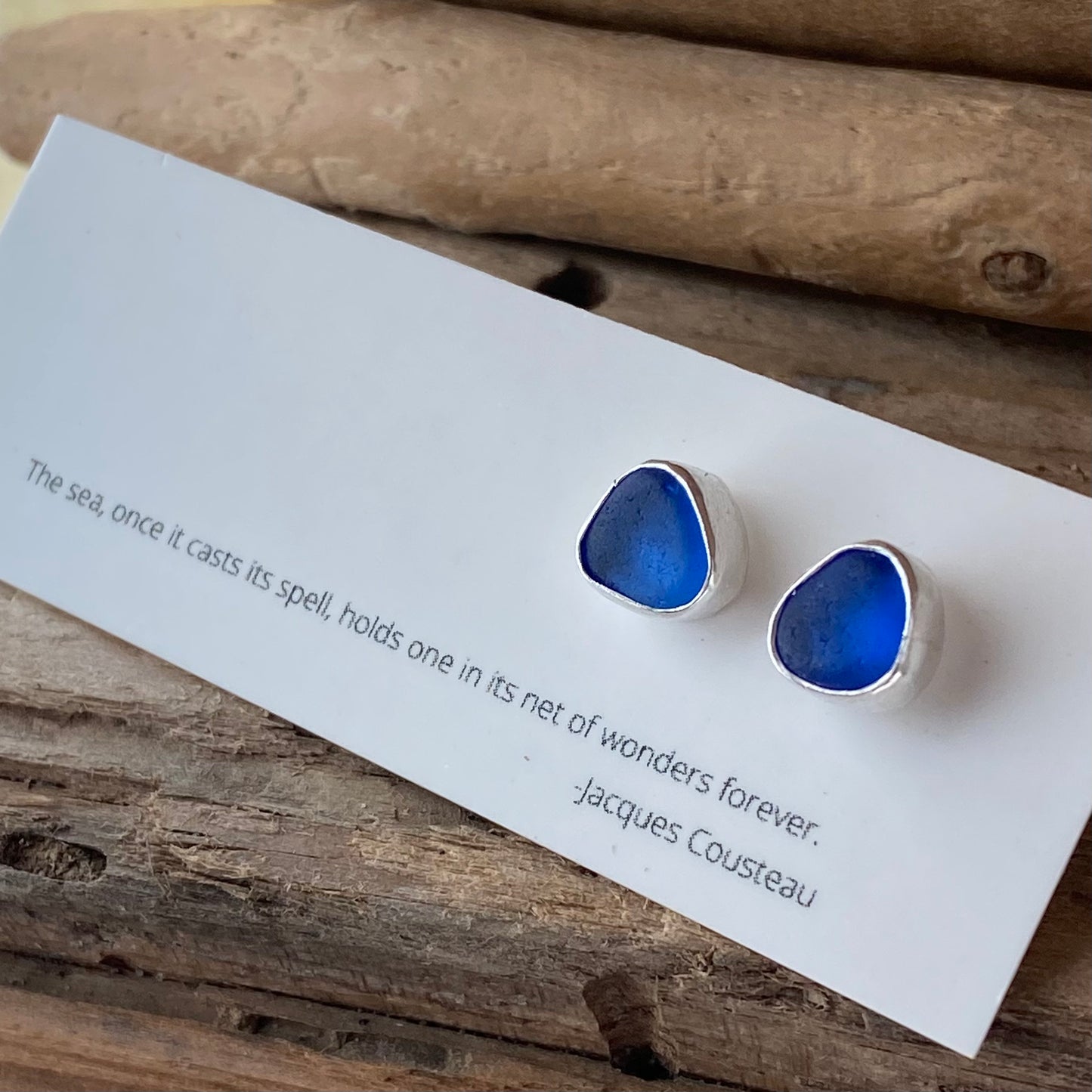 Tiny Cobalt Sea Glass Studs