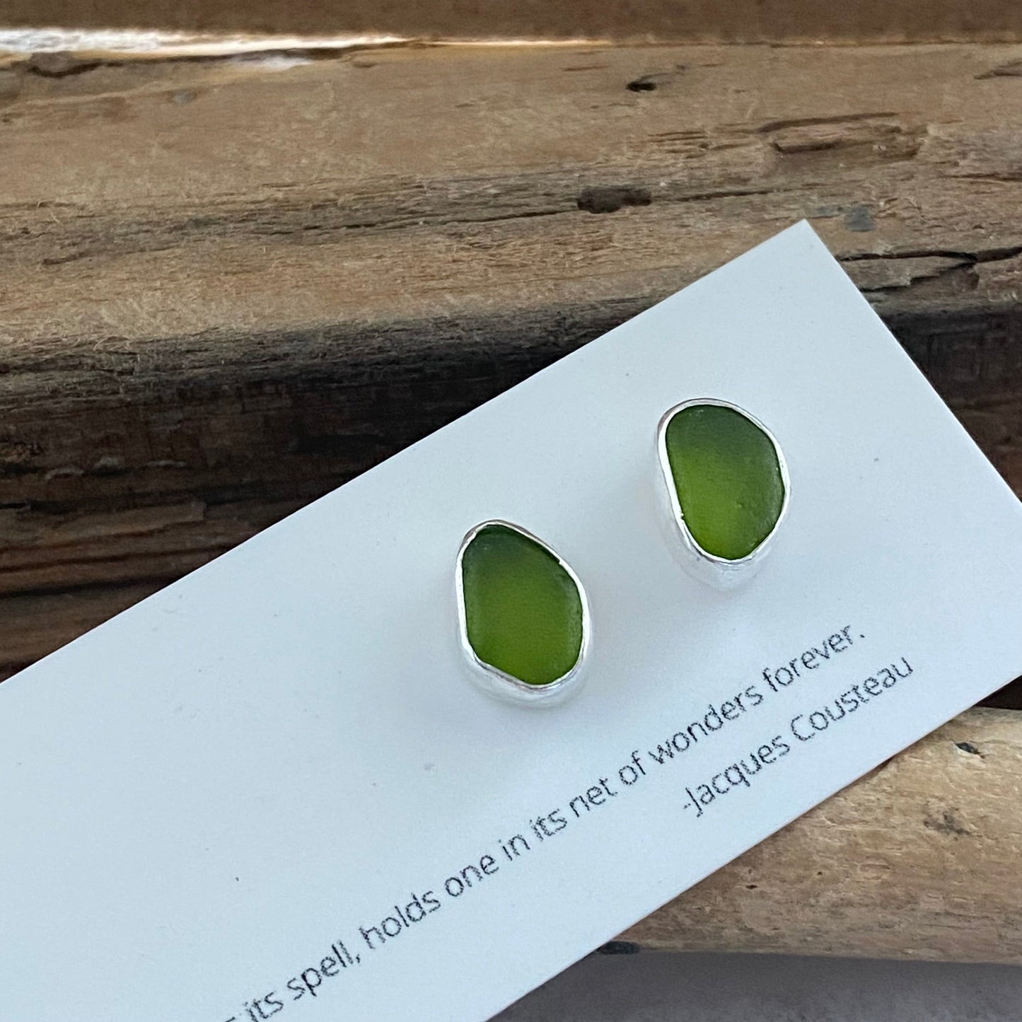 Tiny Olive Green Sea Glass Studs